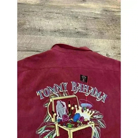 Tommy Bahama 100% Silk Treasure On the Rocks Red Button Up Shirt Men's XL - Picture 10 of 12